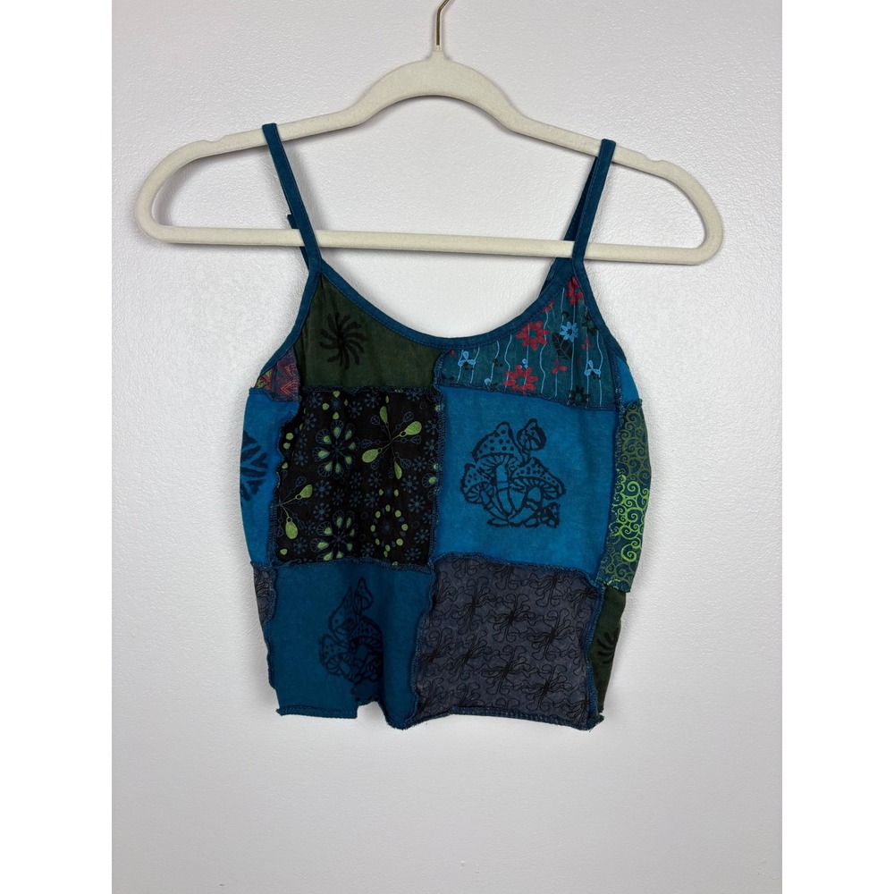Kathmandu Imports Cropped Patchwork Tank Top Cami Size S Mushrooms Floral Hippie - Picture 10 of 12